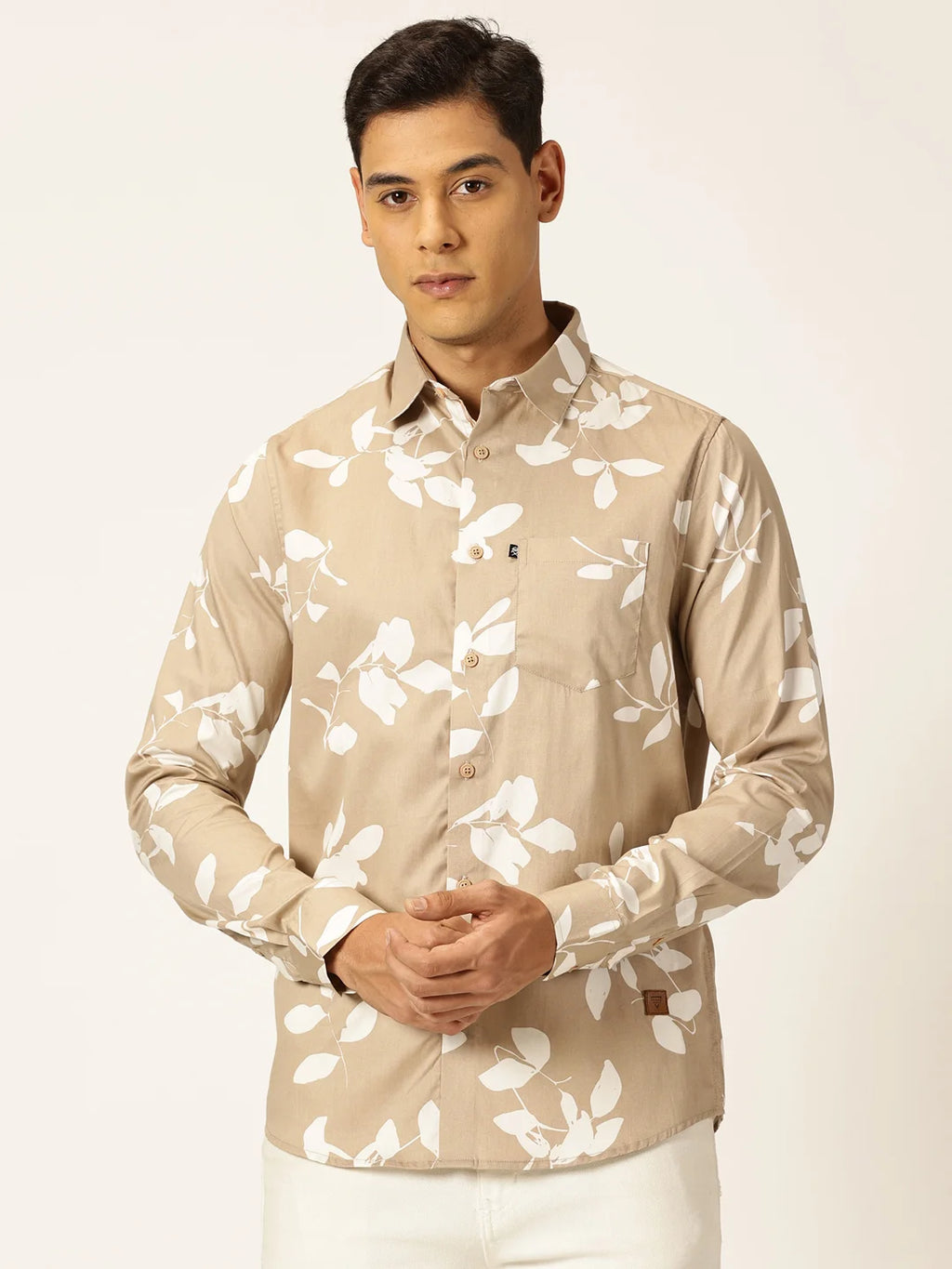 Thomas Scott Men Premium Slim Fit Floral Printed Full Sleeves Cotton Shirt