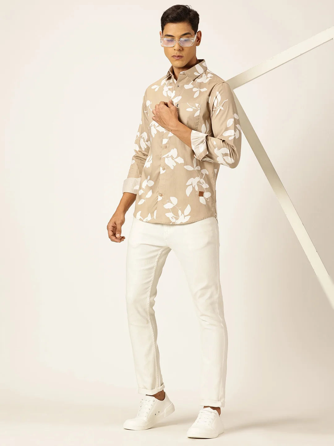 Thomas Scott Men Premium Slim Fit Floral Printed Full Sleeves Cotton Shirt