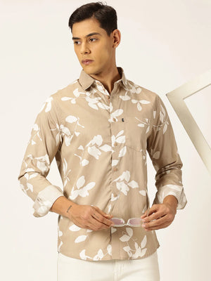 Thomas Scott Men Premium Slim Fit Floral Printed Full Sleeves Cotton Shirt