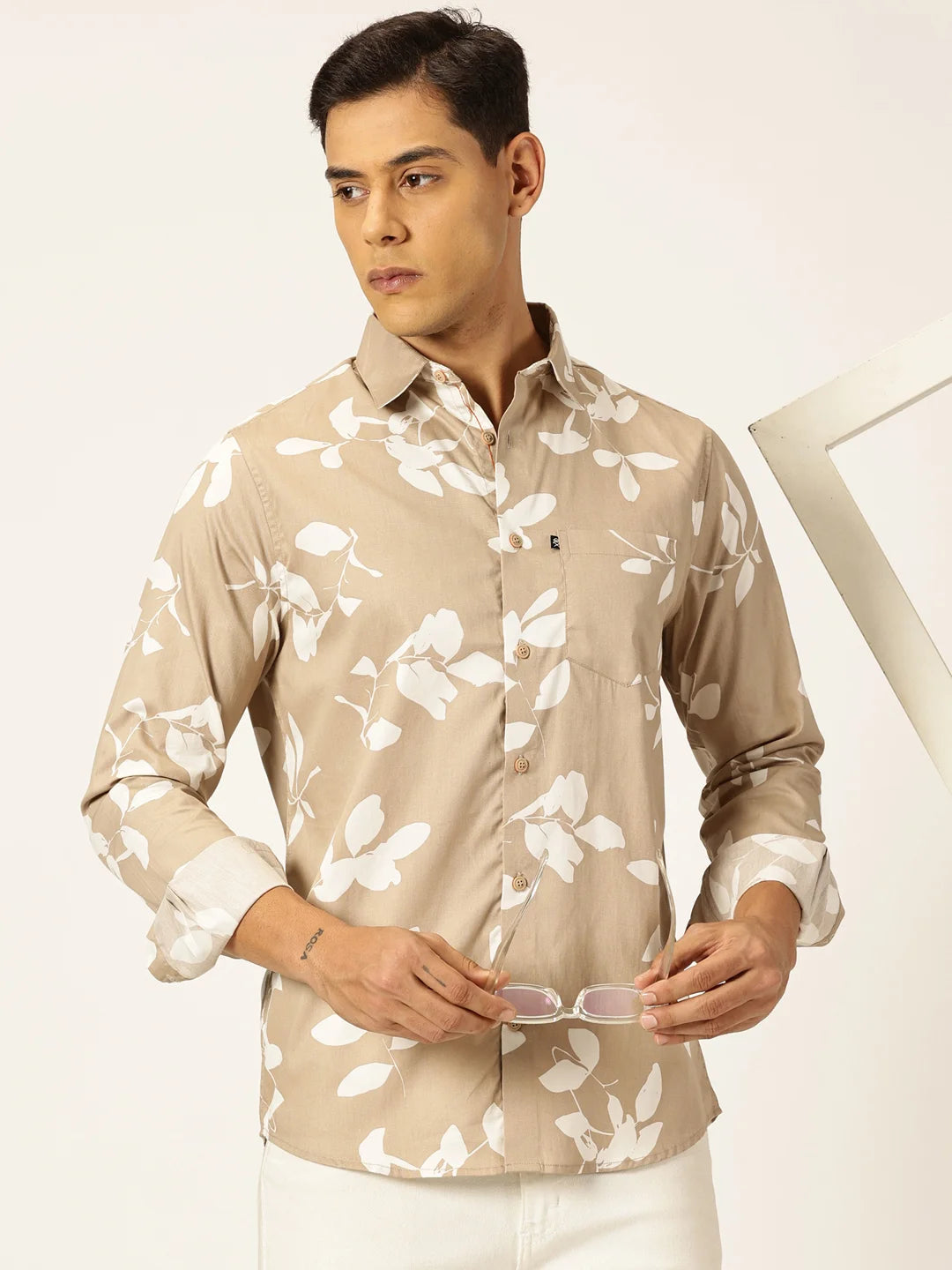 Thomas Scott Men Premium Slim Fit Floral Printed Full Sleeves Cotton Shirt
