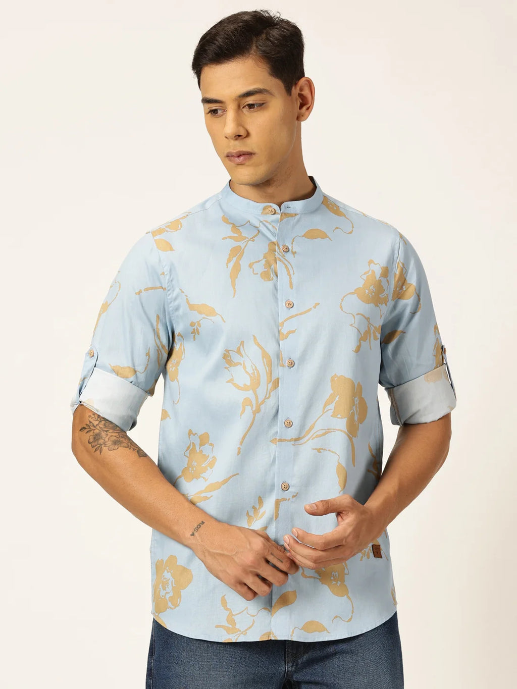 Thomas Scott Men Premium Slim Fit Floral Opaque Printed Cotton Casual Shirt