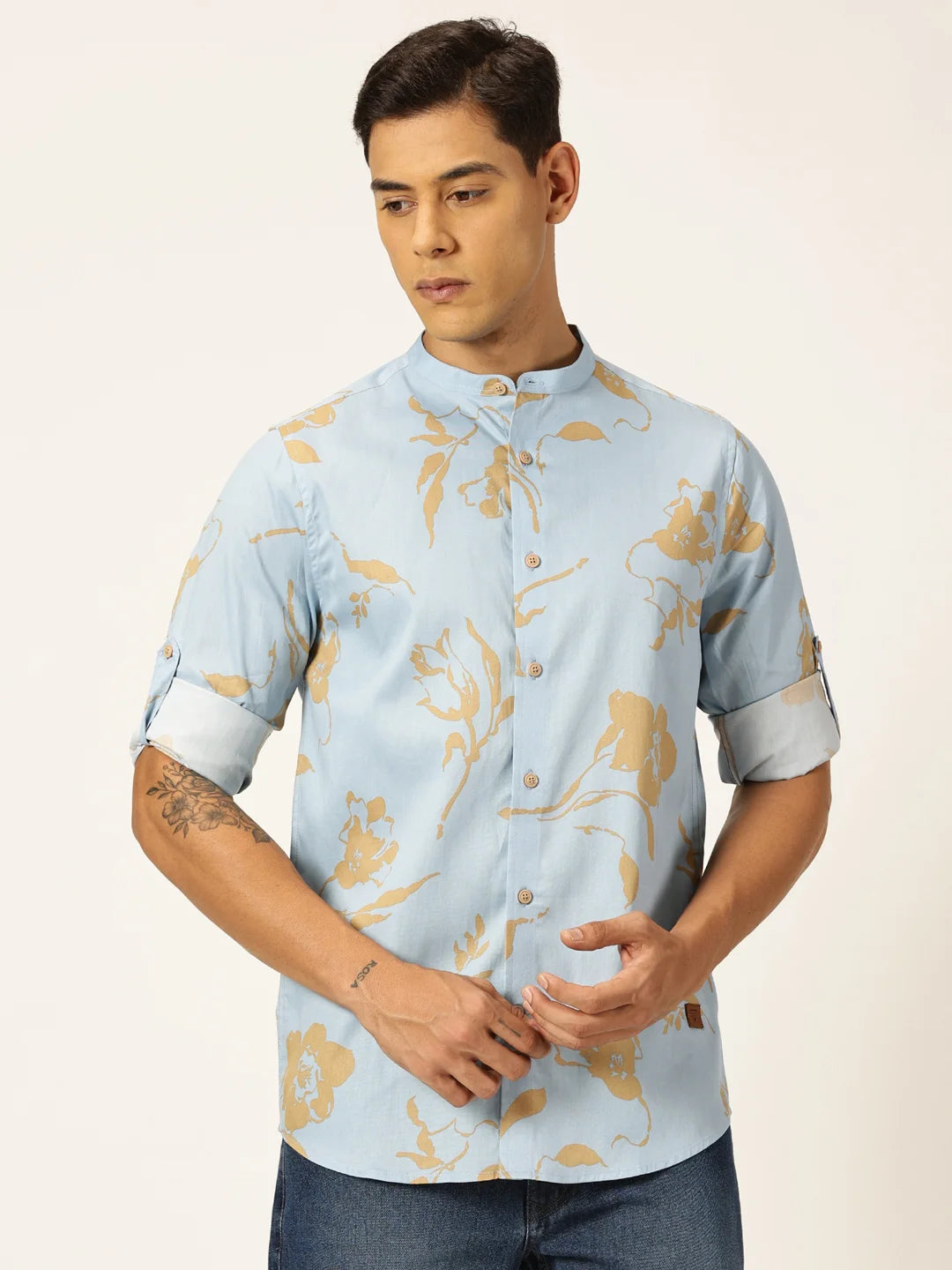 Thomas Scott Men Premium Slim Fit Floral Opaque Printed Cotton Casual Shirt