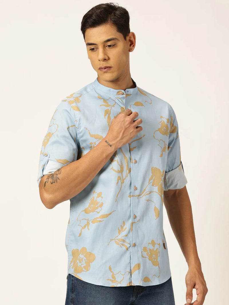 Thomas Scott Men Premium Slim Fit Floral Opaque Printed Cotton Casual Shirt