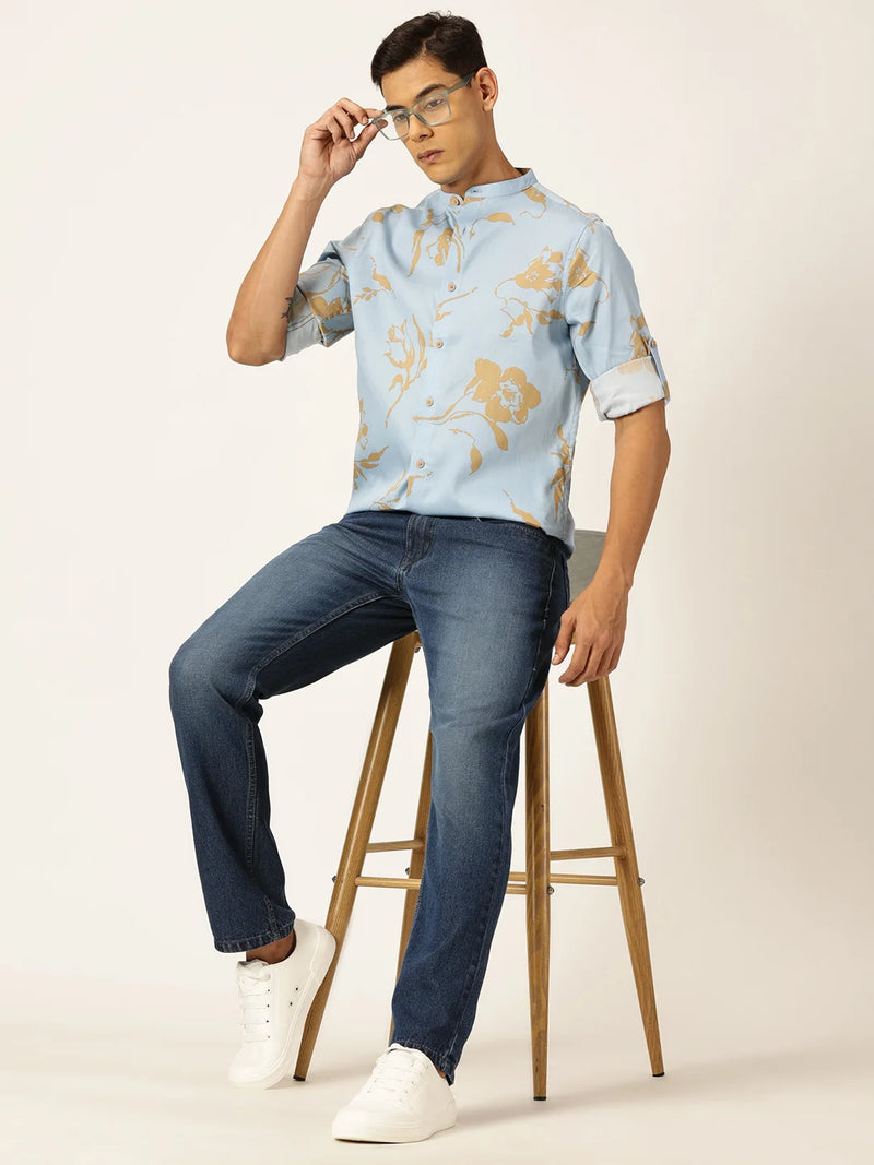 Thomas Scott Men Premium Slim Fit Floral Opaque Printed Cotton Casual Shirt