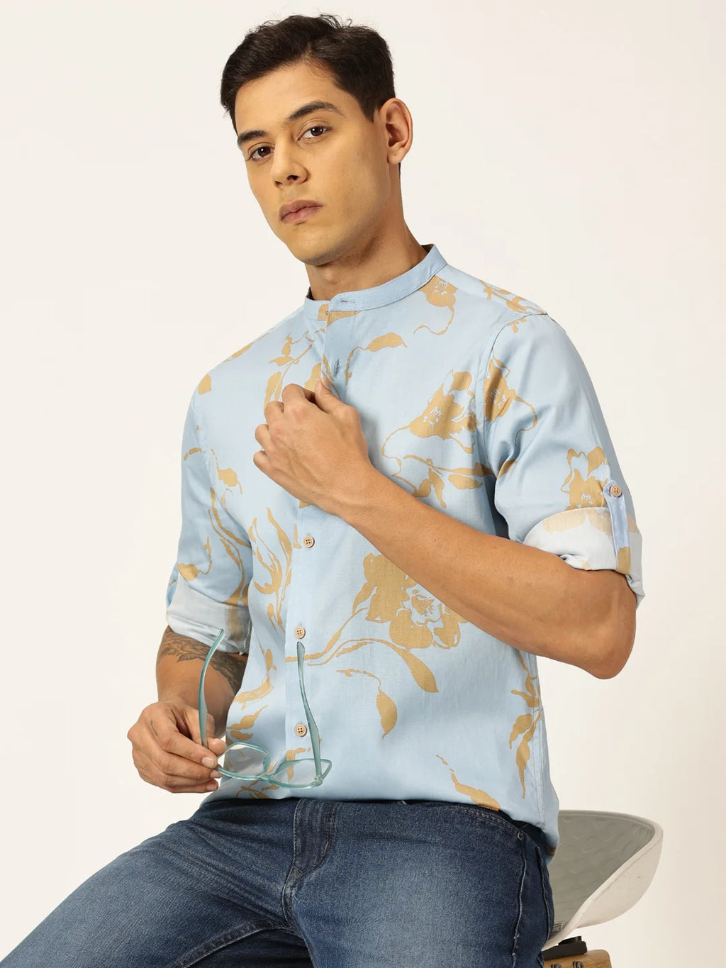 Thomas Scott Men Premium Slim Fit Floral Opaque Printed Cotton Casual Shirt