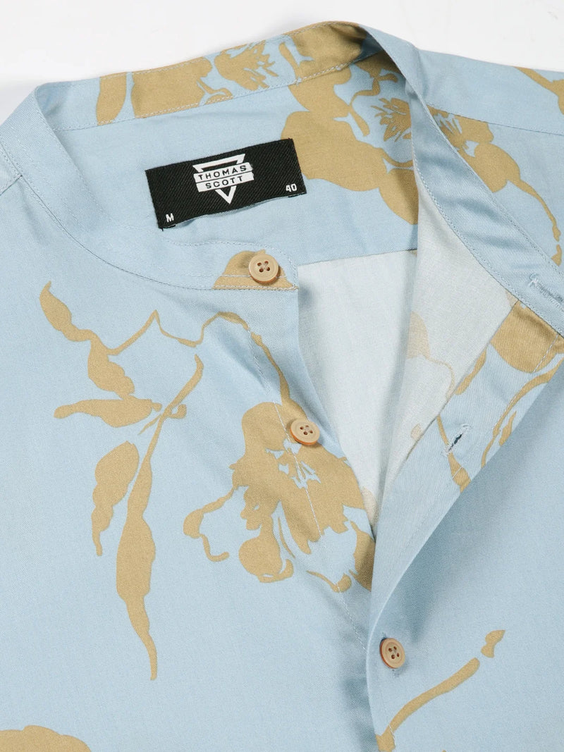 Thomas Scott Men Premium Slim Fit Floral Opaque Printed Cotton Casual Shirt