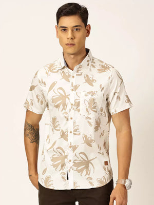 Thomas Scott Men Premium Slim Fit Floral Opaque Printed Cotton Casual Shirt