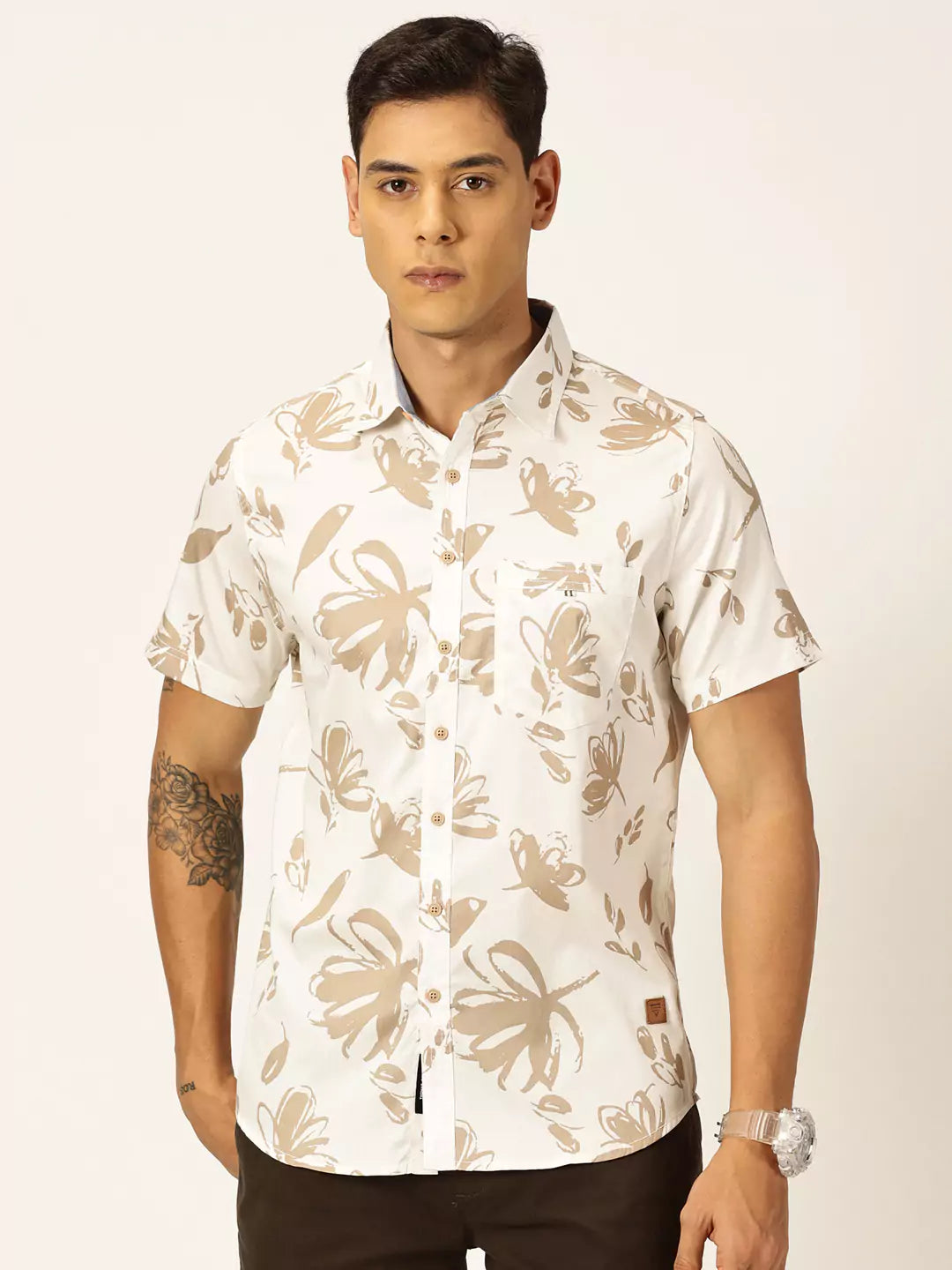 Thomas Scott Men Premium Slim Fit Floral Opaque Printed Cotton Casual Shirt