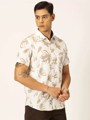 Thomas Scott Men Premium Slim Fit Floral Opaque Printed Cotton Casual Shirt