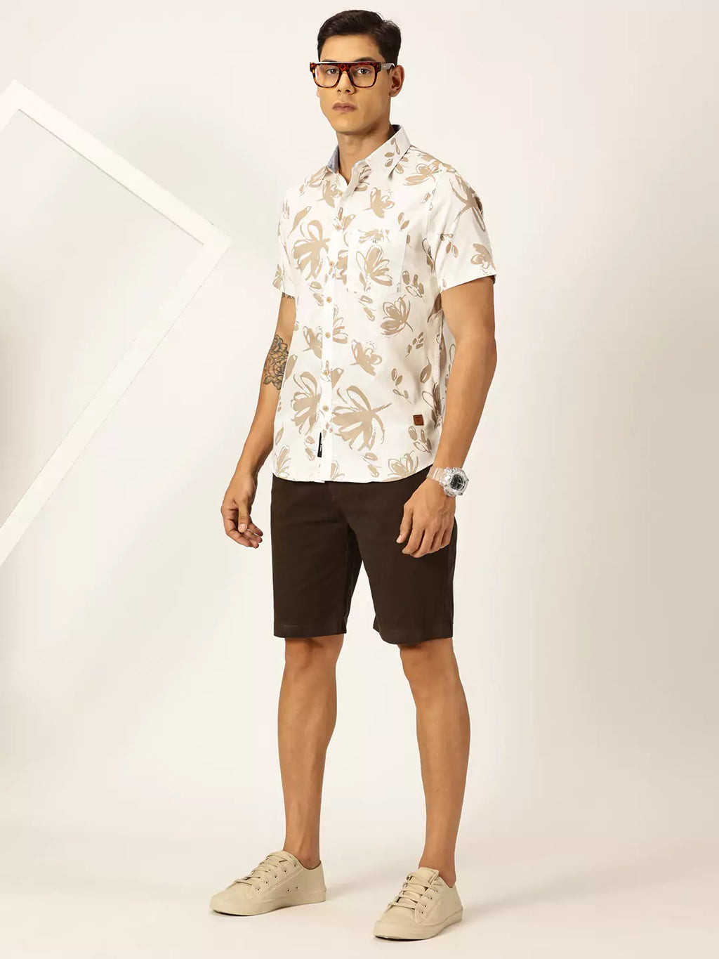 Thomas Scott Men Premium Slim Fit Floral Opaque Printed Cotton Casual Shirt