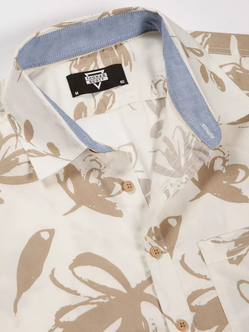 Thomas Scott Men Premium Slim Fit Floral Opaque Printed Cotton Casual Shirt