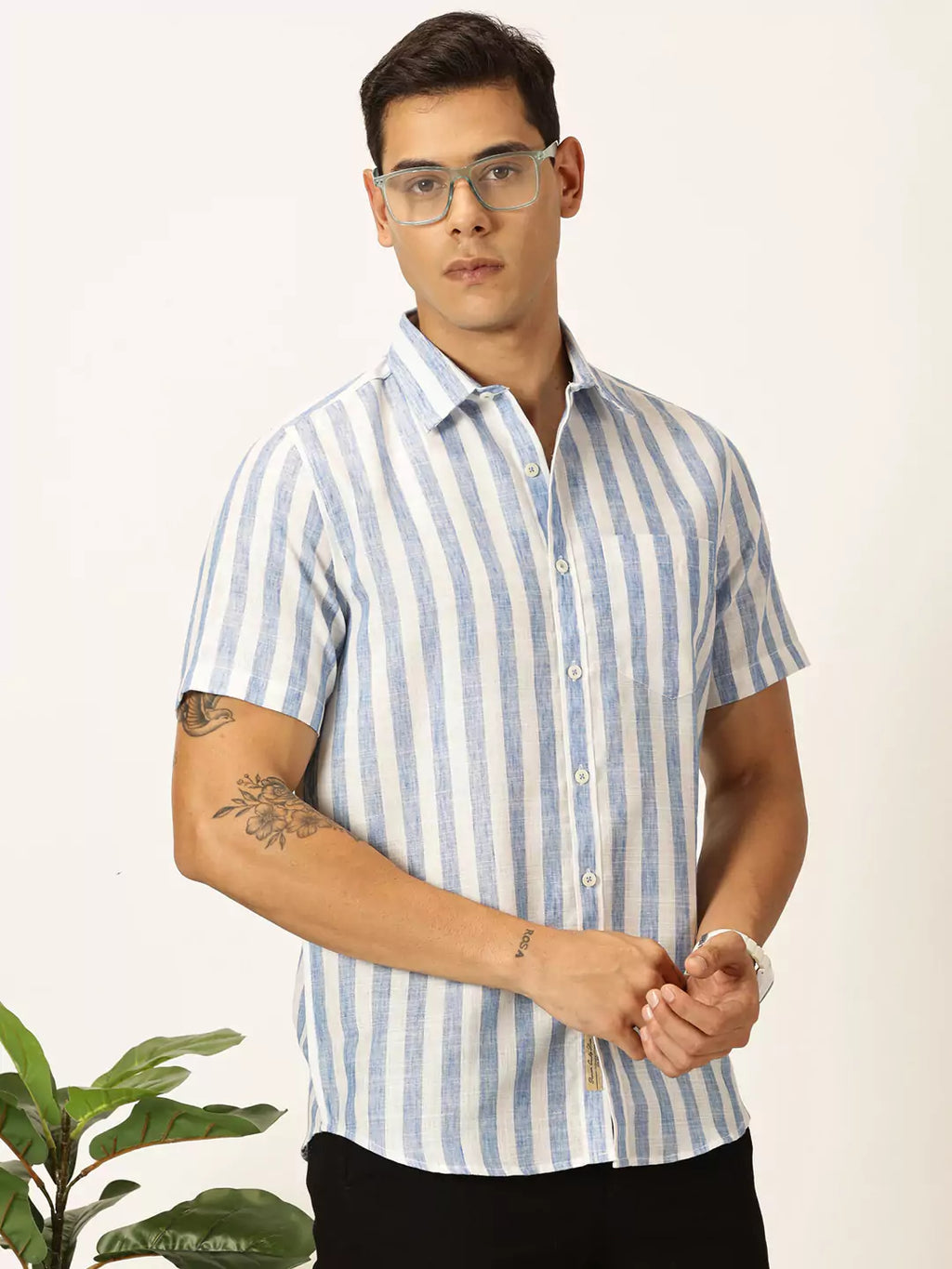 Thomas Scott Men Premium Vertical Stripes Cotton & Linen Casual Shirt