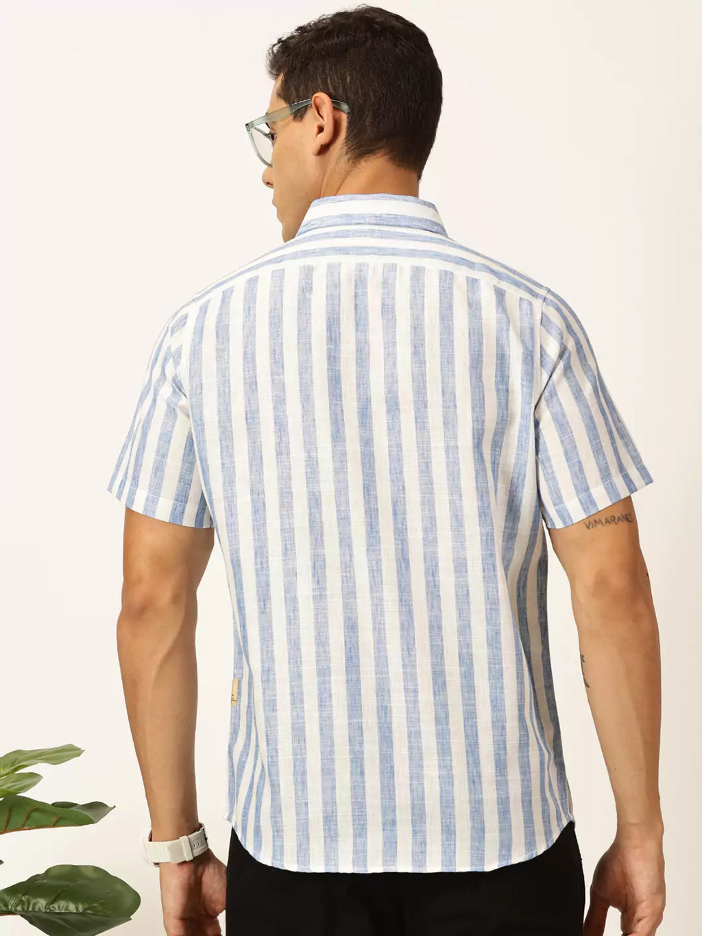 Thomas Scott Men Premium Vertical Stripes Cotton & Linen Casual Shirt