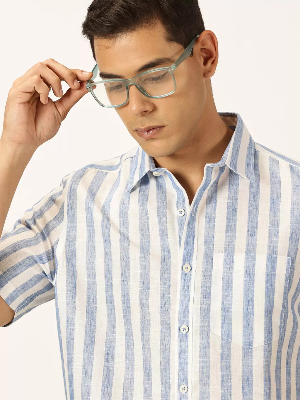 Thomas Scott Men Premium Vertical Stripes Cotton & Linen Casual Shirt
