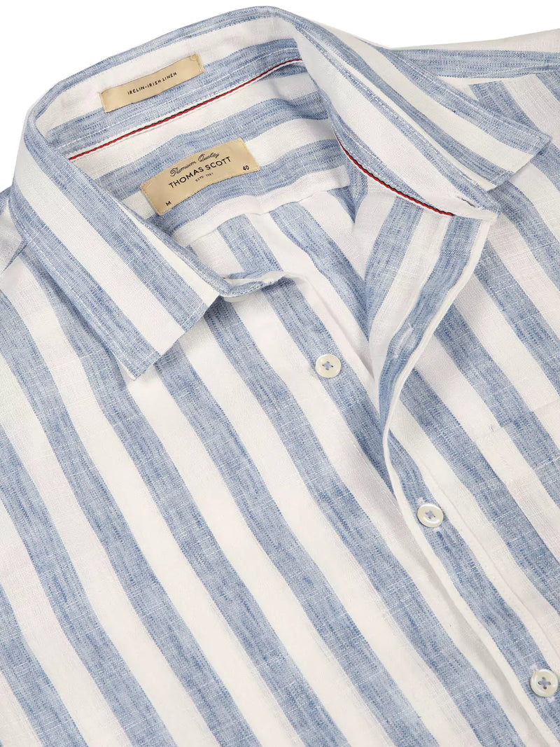 Thomas Scott Men Premium Vertical Stripes Cotton & Linen Casual Shirt