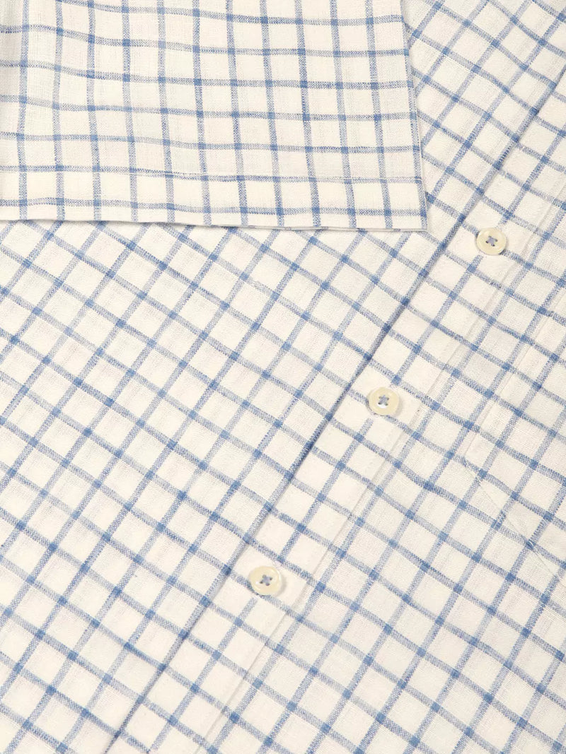 Thomas Scott Men Premium Slim Fit Micro Checks Cotton & Linen Casual Shirt