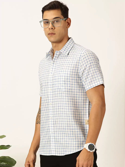 Thomas Scott Men Premium Slim Fit Micro Checks Cotton & Linen Casual Shirt