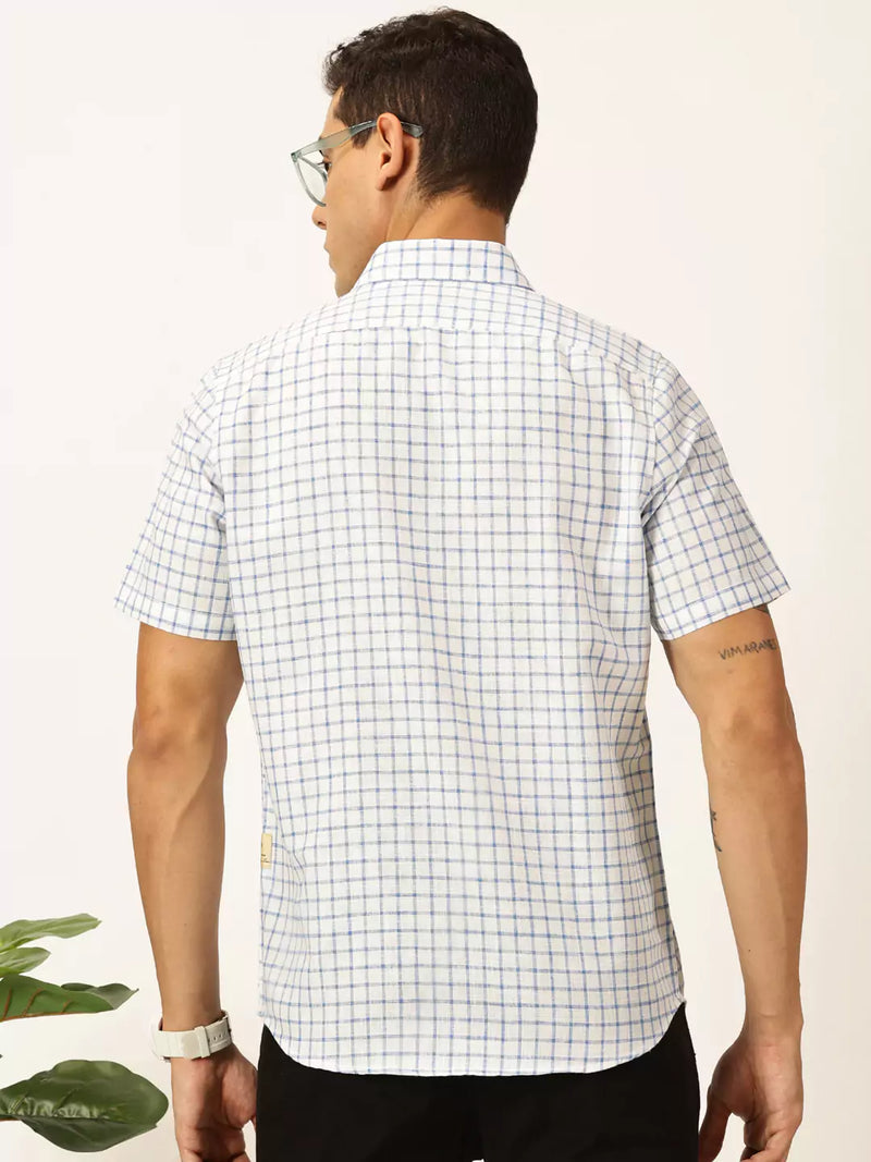 Thomas Scott Men Premium Slim Fit Micro Checks Cotton & Linen Casual Shirt