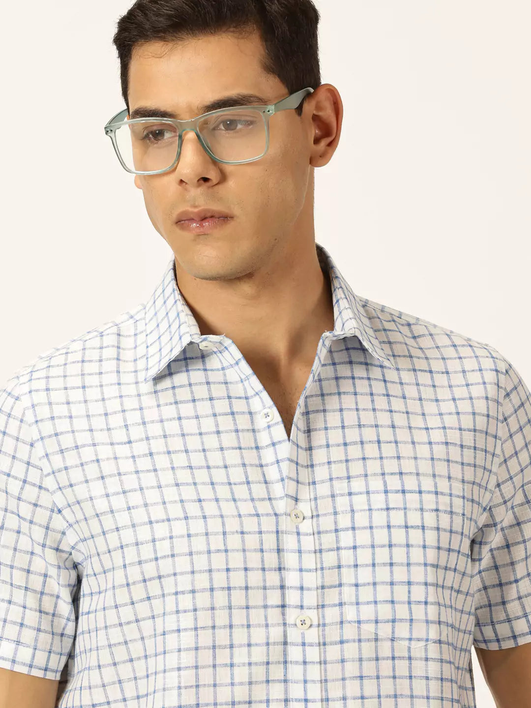 Thomas Scott Men Premium Slim Fit Micro Checks Cotton & Linen Casual Shirt
