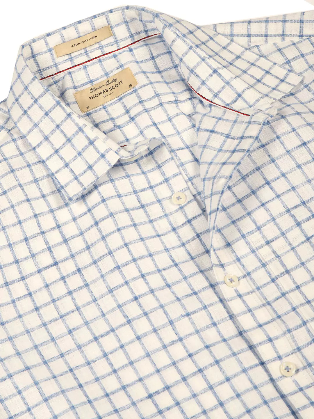 Thomas Scott Men Premium Slim Fit Micro Checks Cotton & Linen Casual Shirt