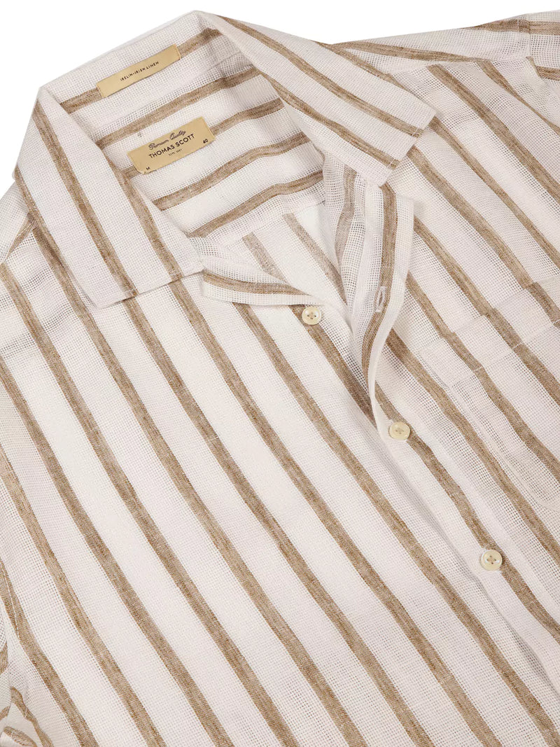 Thomas Scott Men Premium Vertical Stripes Cotton & Linen Casual Shirt