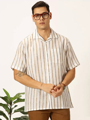 Thomas Scott Men Premium Vertical Stripes Cotton & Linen Casual Shirt