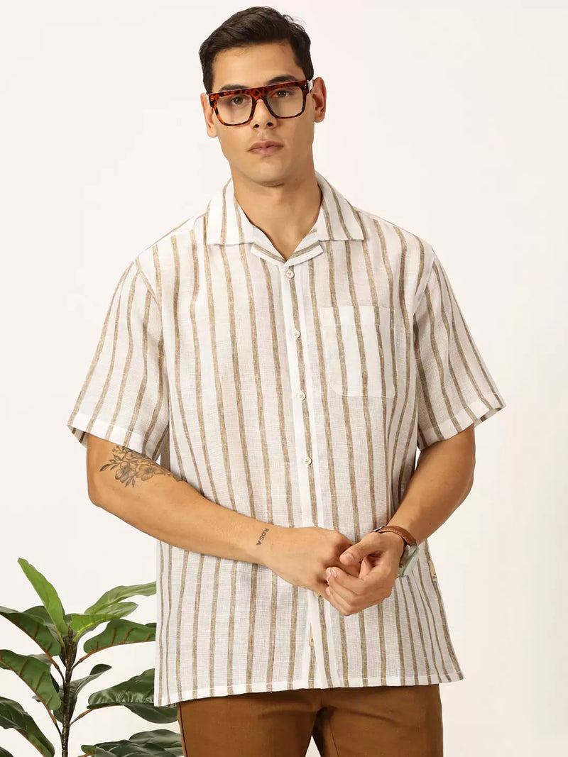 Thomas Scott Men Premium Vertical Stripes Cotton & Linen Casual Shirt