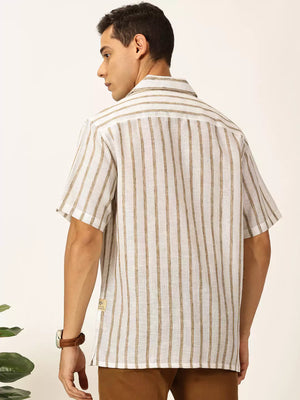 Thomas Scott Men Premium Vertical Stripes Cotton & Linen Casual Shirt