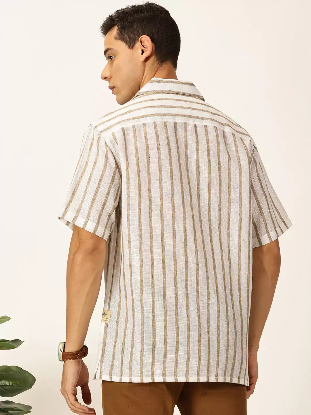 Thomas Scott Men Premium Vertical Stripes Cotton & Linen Casual Shirt