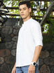 Thomas Scott Men Premium Slim Fit Striped Roll-Up Sleeves Linen Cotton Casual Shirt