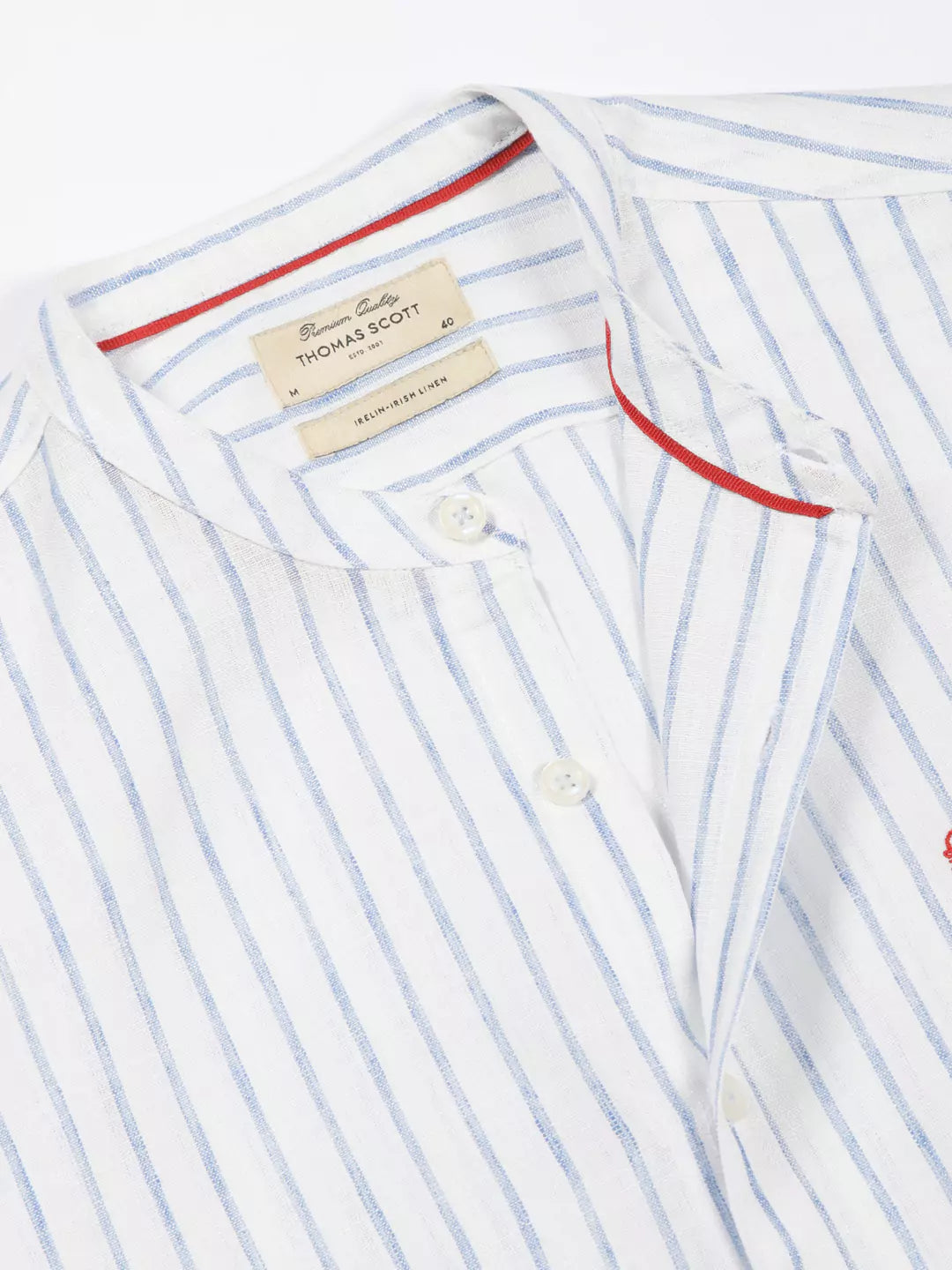 Thomas Scott Men Premium Slim Fit Striped Roll-Up Sleeves Linen Cotton Casual Shirt