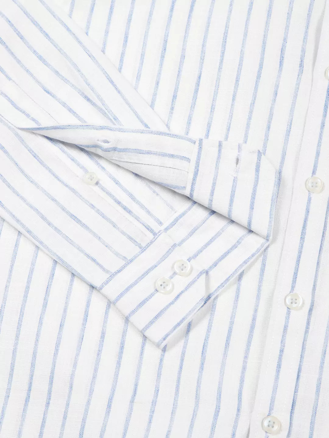 Thomas Scott Men Premium Slim Fit Striped Roll-Up Sleeves Linen Cotton Casual Shirt