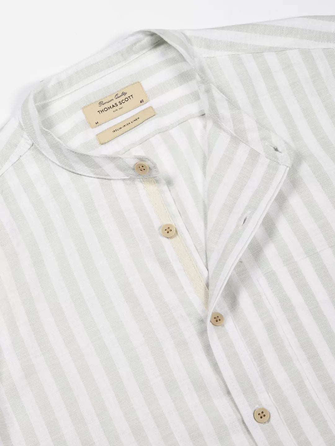 Thomas Scott Men Premium Linen Slim Fit Opaque Striped Casual Shirt
