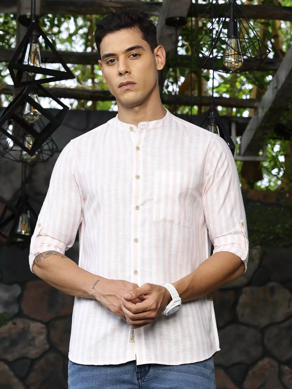 Thomas Scott Men Premium Linen Slim Fit Opaque Checked Casual Shirt
