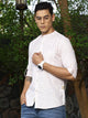 Peach Premium Linen Slim Fit Opaque Checked Casual Shirt For Men