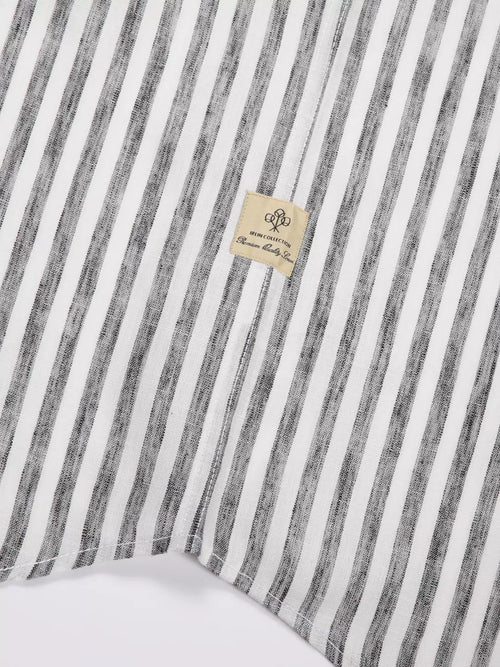 Thomas Scott Men Premium Linen Slim Fit Striped Spread Collar Casual Shirt