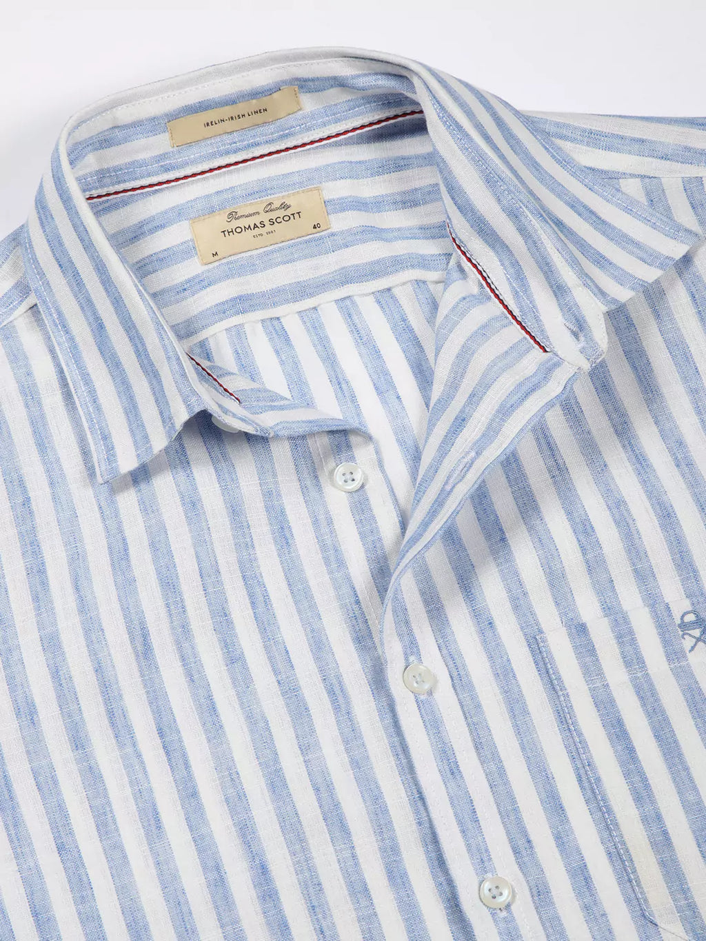 Thomas Scott Men Premium Linen Slim Fit Striped Spread Collar Casual Shirt