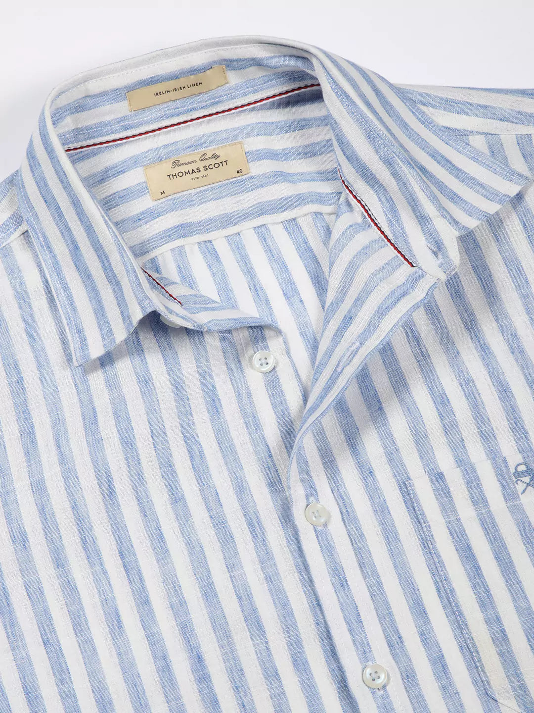 Thomas Scott Men Premium Linen Slim Fit Striped Spread Collar Casual Shirt