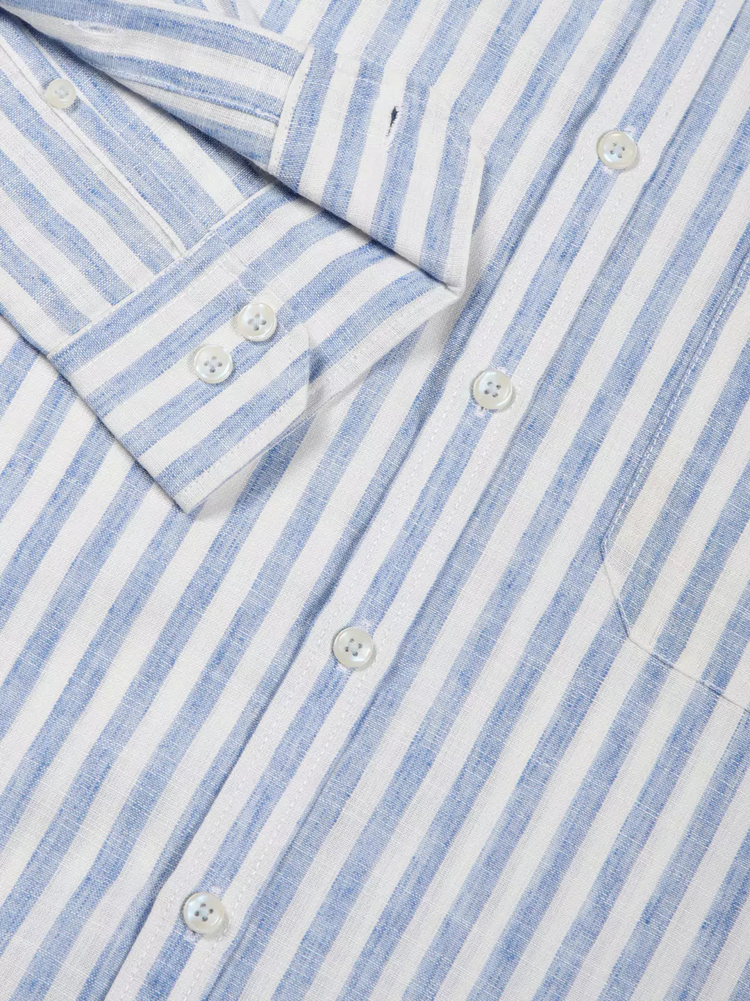 Thomas Scott Men Premium Linen Slim Fit Striped Spread Collar Casual Shirt