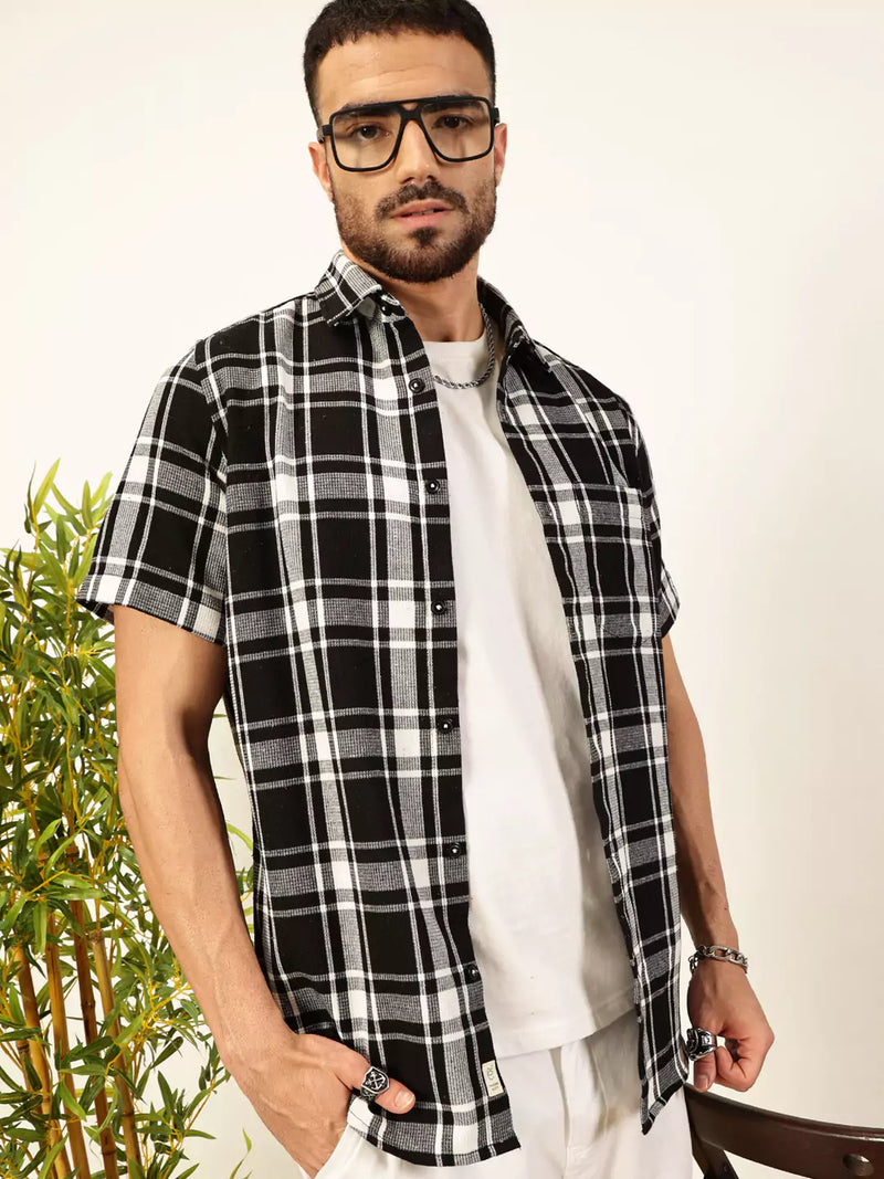 Thomas Scott Men Premium Slim Fit Tartan Checked Casual Shirt
