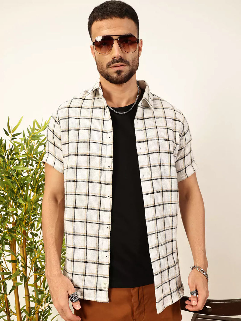 Thomas Scott Men Premium Slim Fit Windowpane Checked Casual Shirt