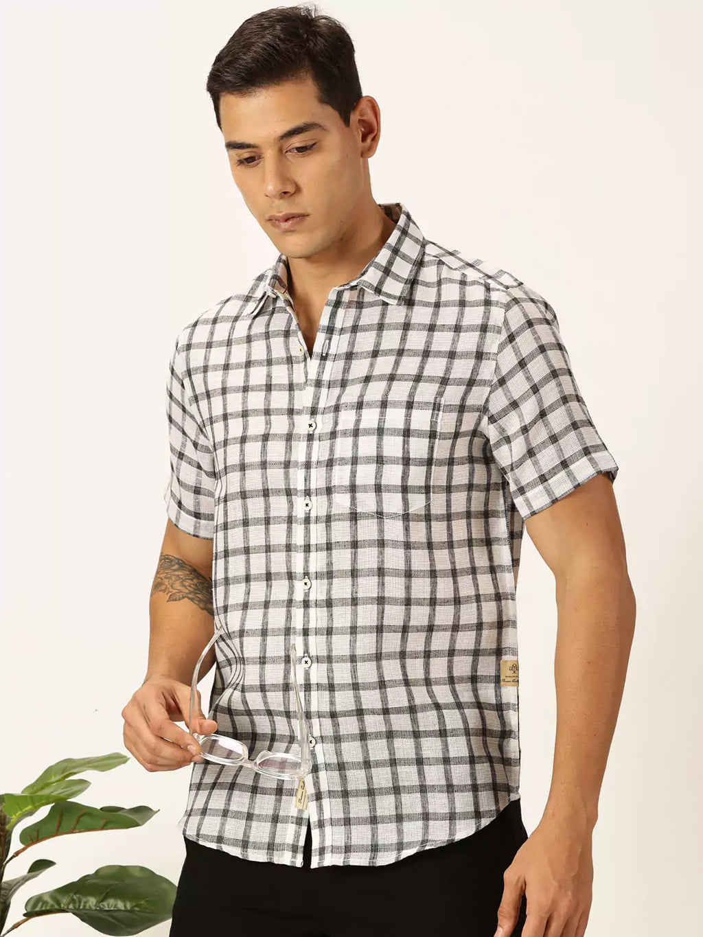 Thomas Scott Men Premium Tartan Checks Checked Cotton & Linen Casual Shirt