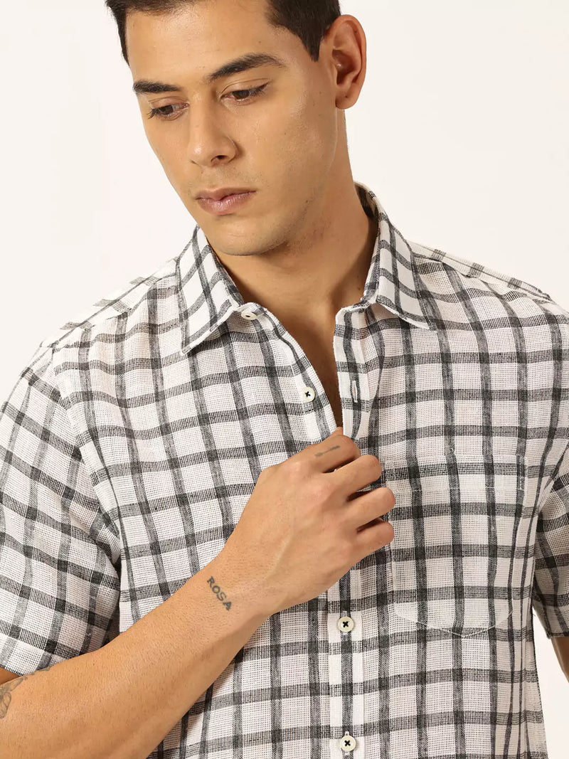 Thomas Scott Men Premium Tartan Checks Checked Cotton & Linen Casual Shirt
