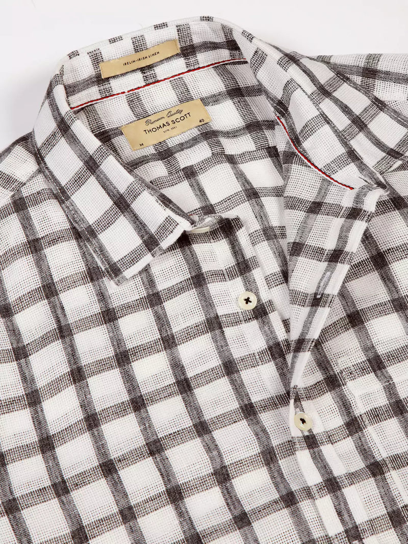 Thomas Scott Men Premium Tartan Checks Checked Cotton & Linen Casual Shirt