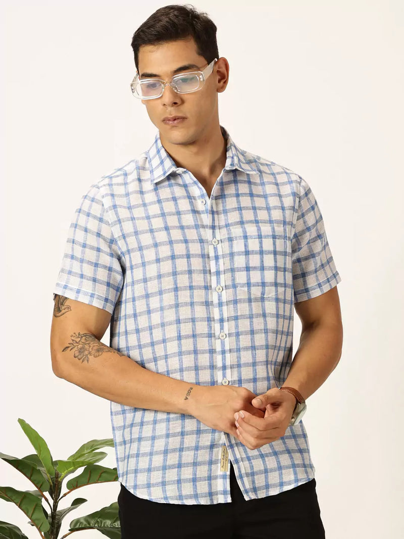 Thomas Scott Men Premium Tartan Checks Checked Cotton & Linen Casual Shirt