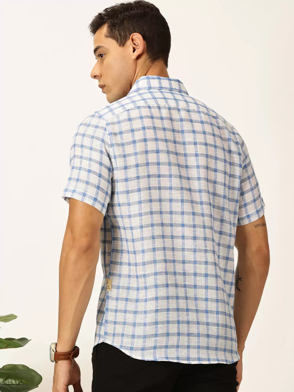 Thomas Scott Men Premium Tartan Checks Checked Cotton & Linen Casual Shirt