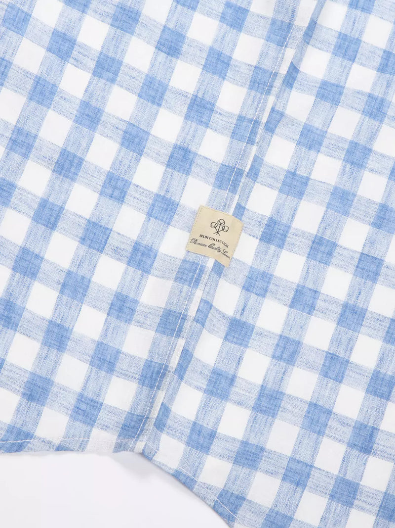 Thomas Scott Men Premium Slim Fit Checked Spread Collar Linen Cotton Casual Shirt