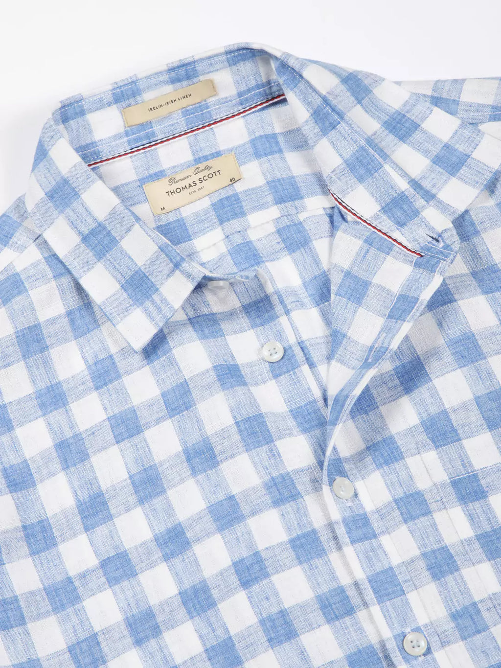 Thomas Scott Men Premium Slim Fit Checked Spread Collar Linen Cotton Casual Shirt