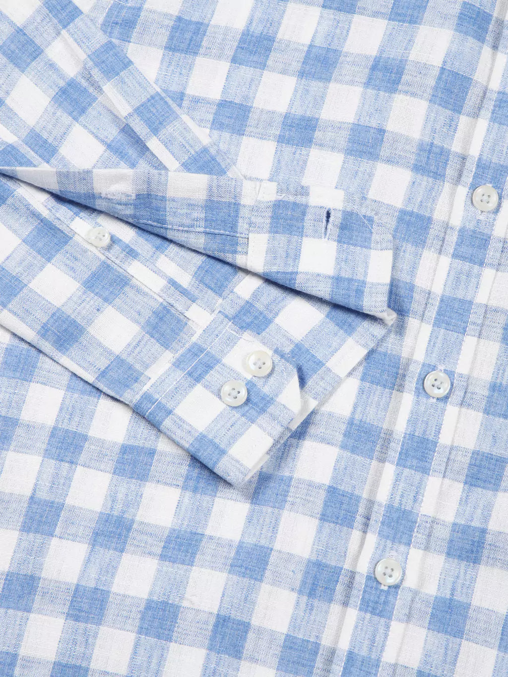 Thomas Scott Men Premium Slim Fit Checked Spread Collar Linen Cotton Casual Shirt