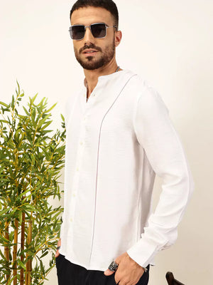 White Premium Slim Fit Textured Casual Shirt For Men